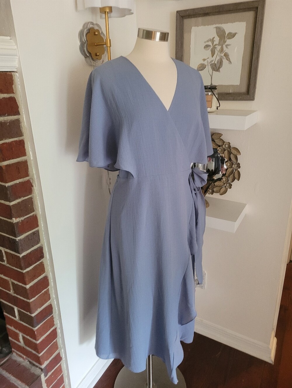 Halston Heritage Dusty Blue Wrap Midi Dress with Side Tie - Picture 6 of 9